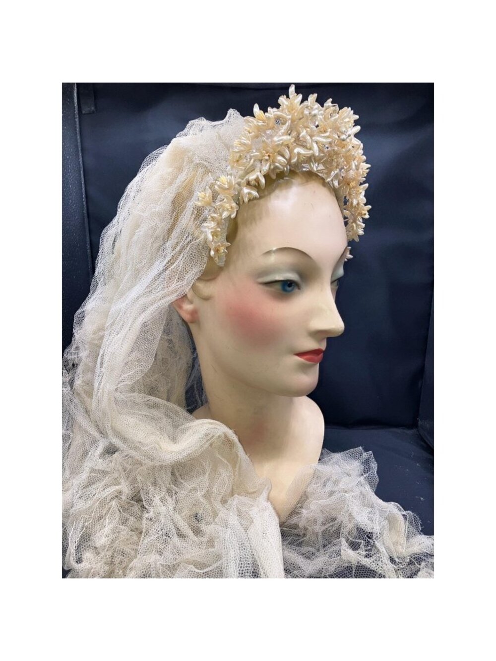 Edwardian - 20s Wax Orange Blossom Tiara Headband Veil 1910 Flapper Crown